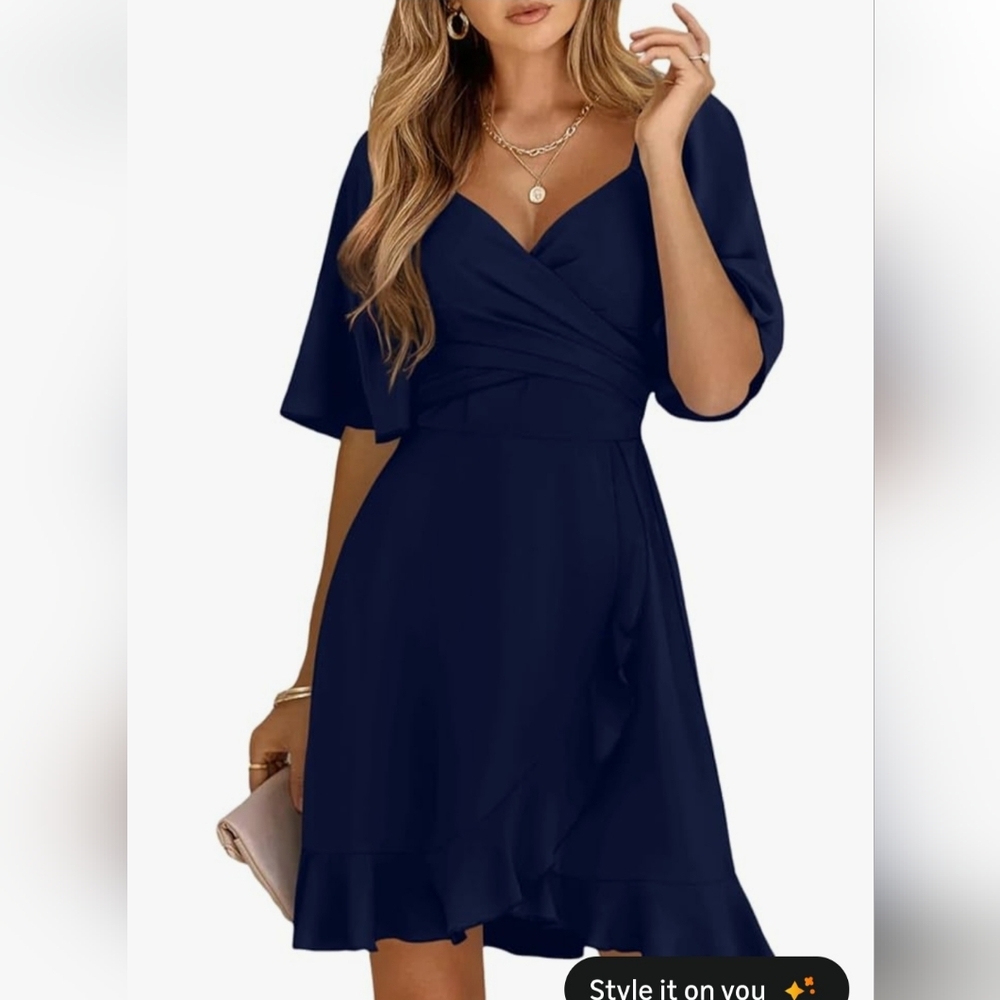 Elegant Navy Blue Wrap Dress